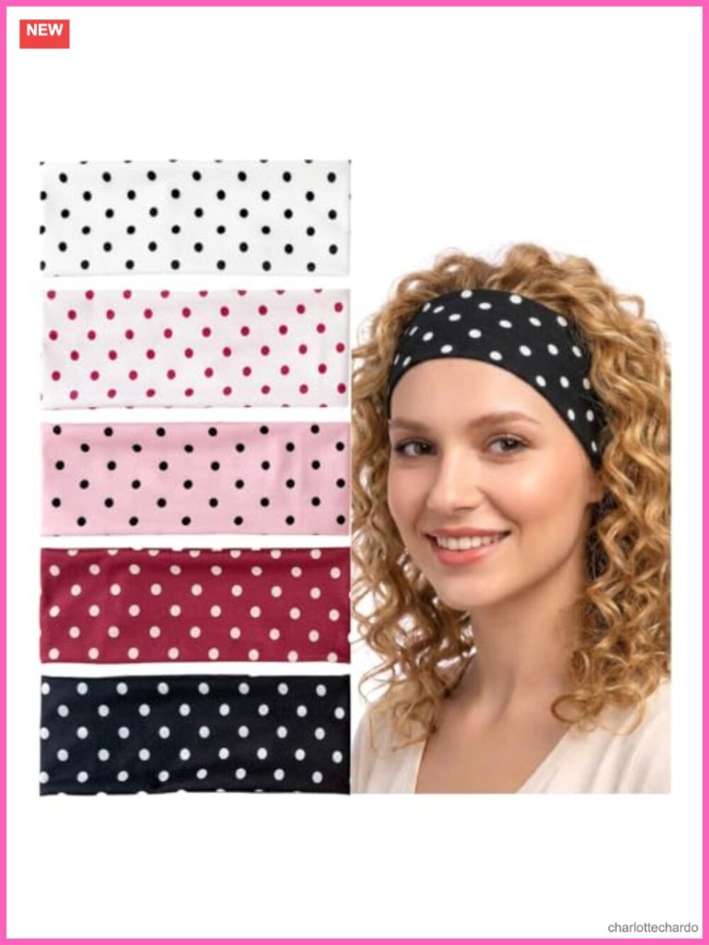 5 Pack Wide Elastic Printed Hair Bands Polyester Spandex